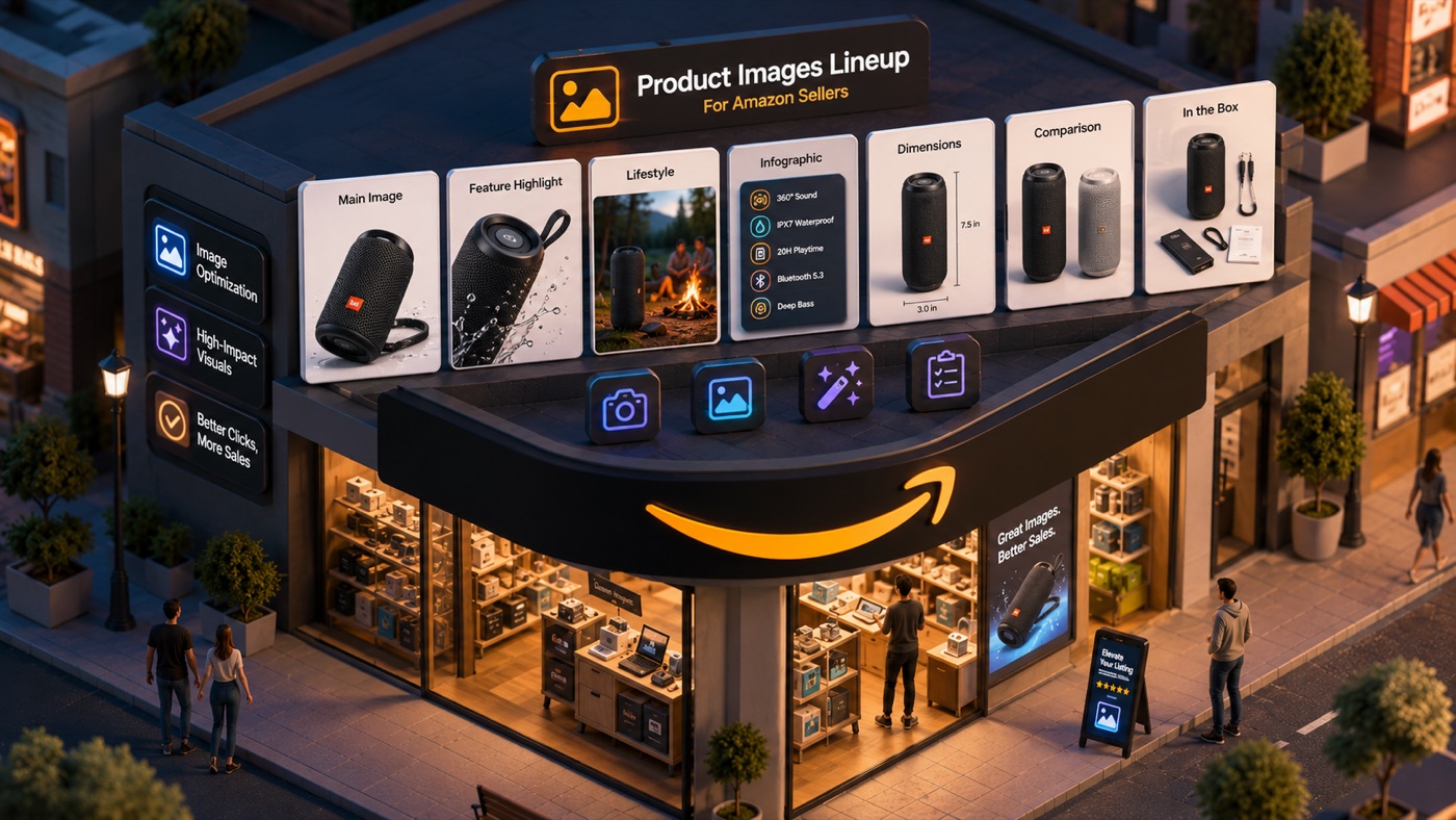 A product image lineup — the sequence of listing images that carries a shopper to the buy box