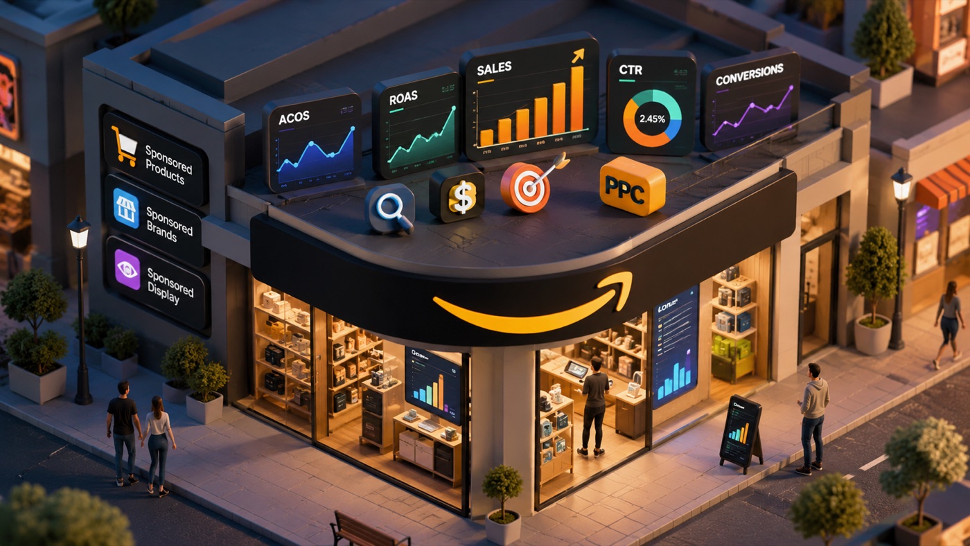 Amazon PPC dashboards — ACoS, ROAS, sales, CTR and conversions tracked in one place